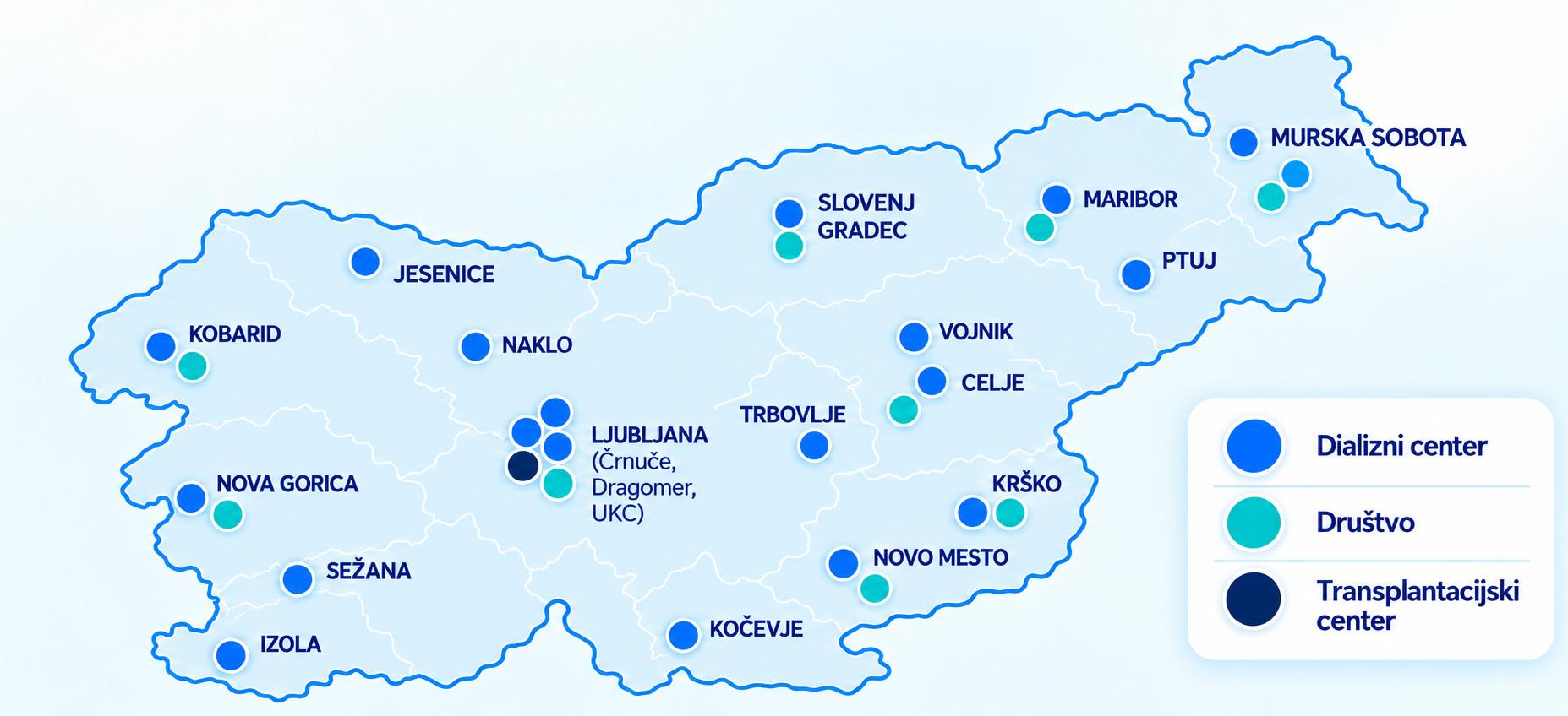 Zemljevid dializnih centrov v Sloveniji